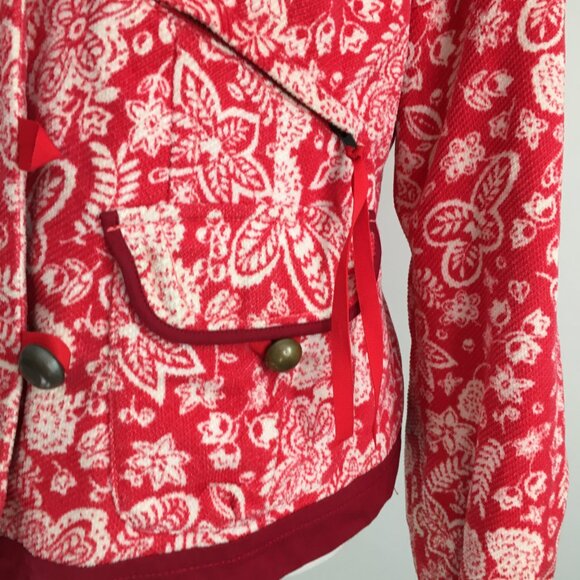 ELEVENSES Anthropologie Textured Red White Floral Polka Dot Lined Hooded Jacket - Picture 7 of 16